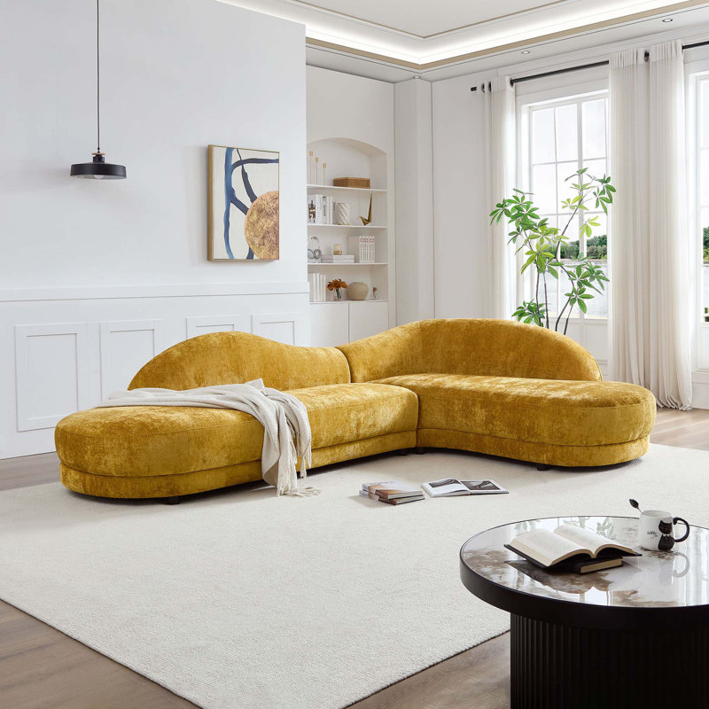 Canapé rembourré moderne avec méridienne droite Mid-Century