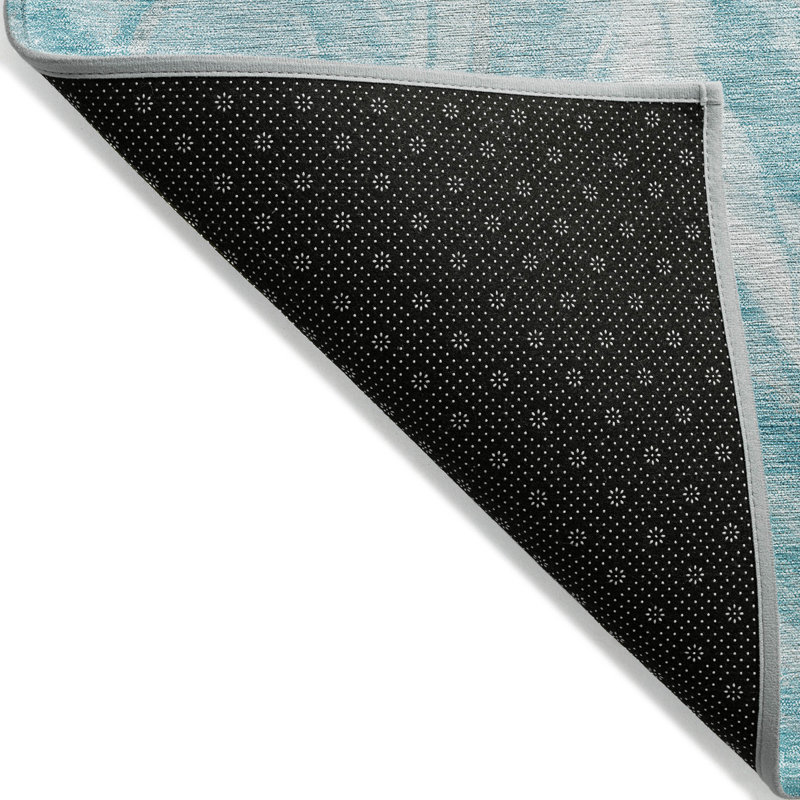 3' X 5' Teal Blue Aqua And Ivory Abstract Washable Indoor Outdoor Area Rug