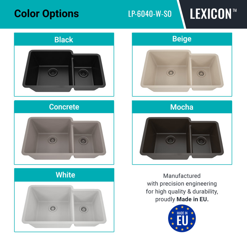 32" x 19" Platinum Quartz Kitchen Sink, 60/40 Double Bowl Sink, Drop-in Sink, Undermount Sink, Granite Kitchen Sink, White