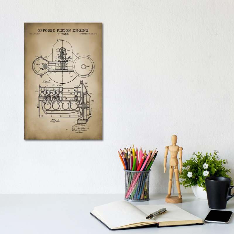 Opposed-Piston Engine by PatentPrintStore - Wrapped Canvas Print, 20.32 cm H x 30.48 cm W