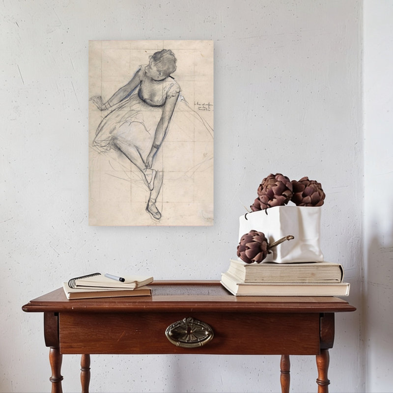 Danseuse ajustant sa chaussure, estampe d'art mural abstrait contemporain du XIXe siècle, H 24 po x l 16 po