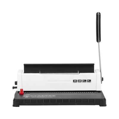 Manual Coil Spiral Binding Machine, 34-Hole Punch for 12 Sheets, Adjustable Binder for Letter/A4/A5 Documents, White and Black ABS Construction