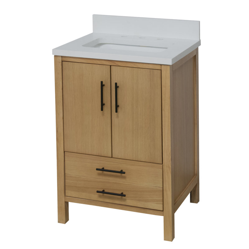 Ensemble de meuble-lavabo simple 24 po Kiara, Blond, Blanc mat