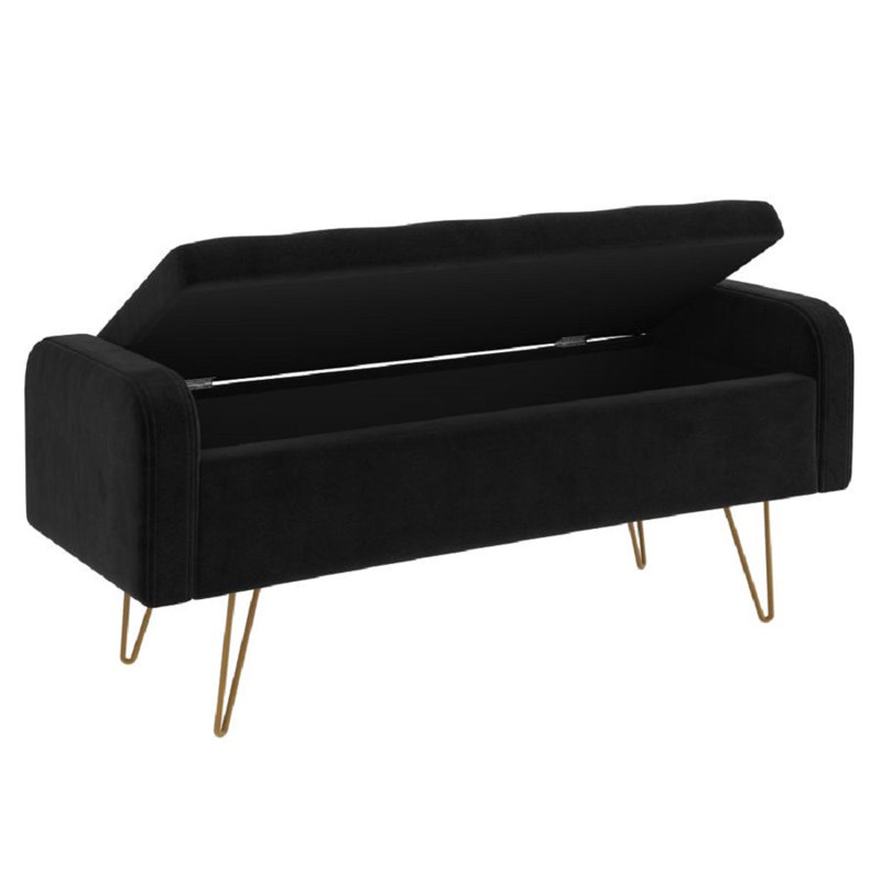 Repose-pieds de rangement rectangulaire en velours avec rangement 39,5 po, Velours noir, Or