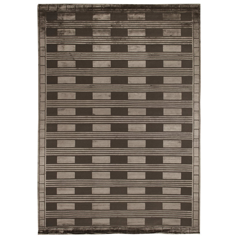 Metro-Velvet Geometric Area Rug in Khaki, Rectangle 8' x 10'