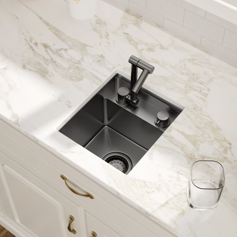 Évier de cuisine encastrable 13 po x 15 po x 9 po en acier inoxydable avec robinet pliable noir