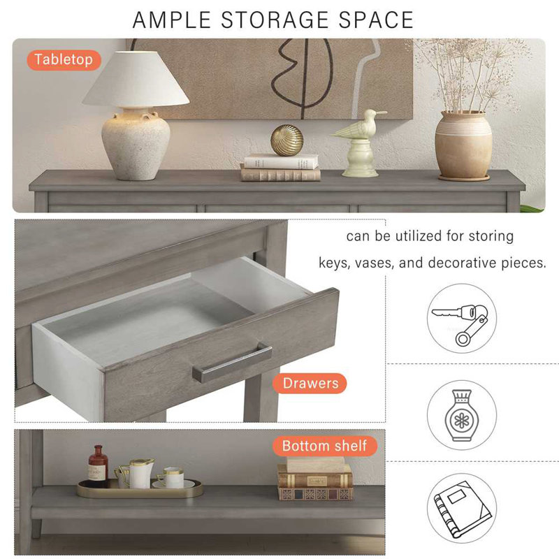 Contemporary 3-Drawer Console Table with 1 Shelf, Gray