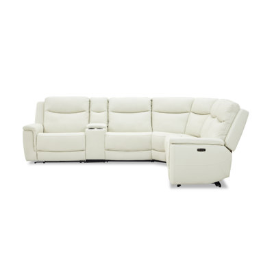 Arlington Dual Power Sectional In Pearl Leather