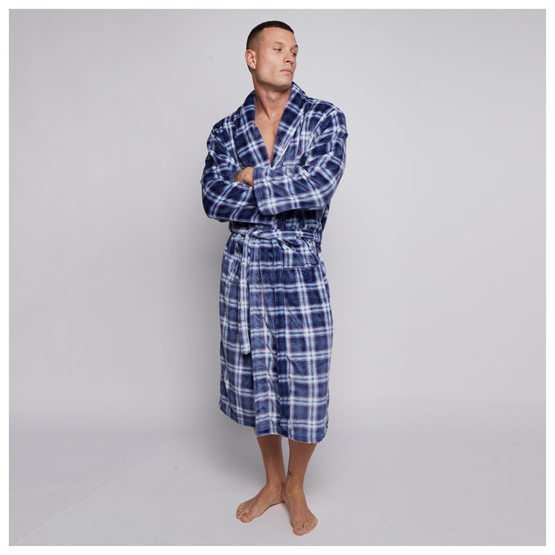 Wiber Mid-Calf Bathrobe with Pockets, Blue