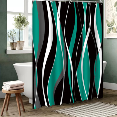 Rideau de douche à motif abstrait zébré léopard avec 12 crochets Water Green