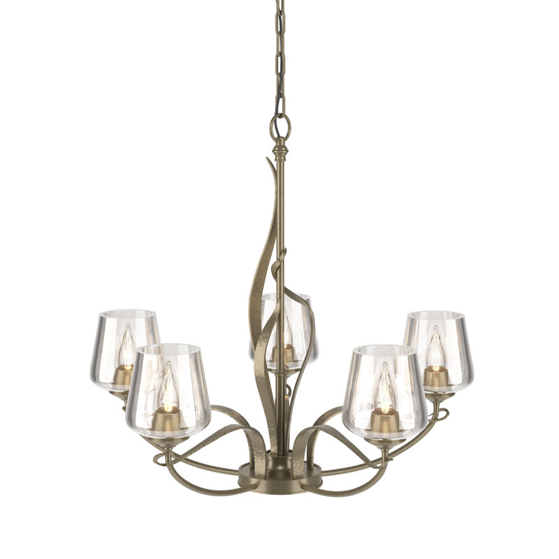 Flora 5 - Light Candle Style Classic / Traditional Chandelier, Clear Glass, Soft Gold