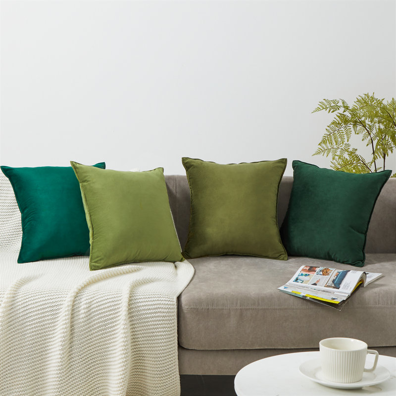 Velvet Pillow Cover, Green, 18''H x 18''W