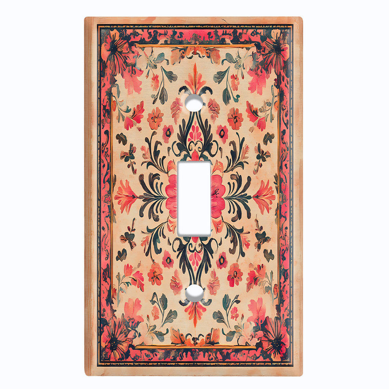 Couvercle de plaque d'interrupteur en métal; Bascule de taille standard US 1 - damas floral, # 1 à bascule simple