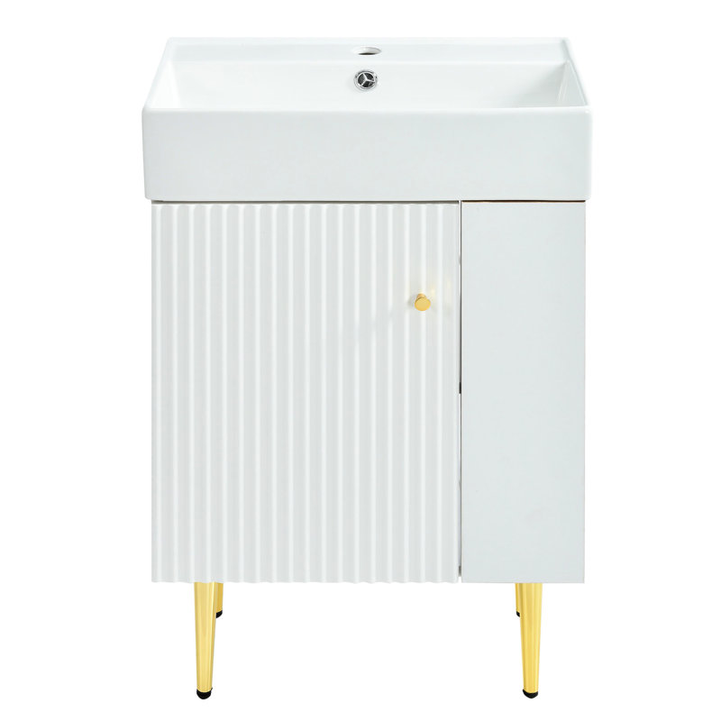 Meuble-lavabo de salle de bain blanc de 21,6 po - Vaste choix de rangement, fermeture douce en douceur, méthode d'installation facile, nombreuses possibilités, fonctionnalité silencieuse, processus