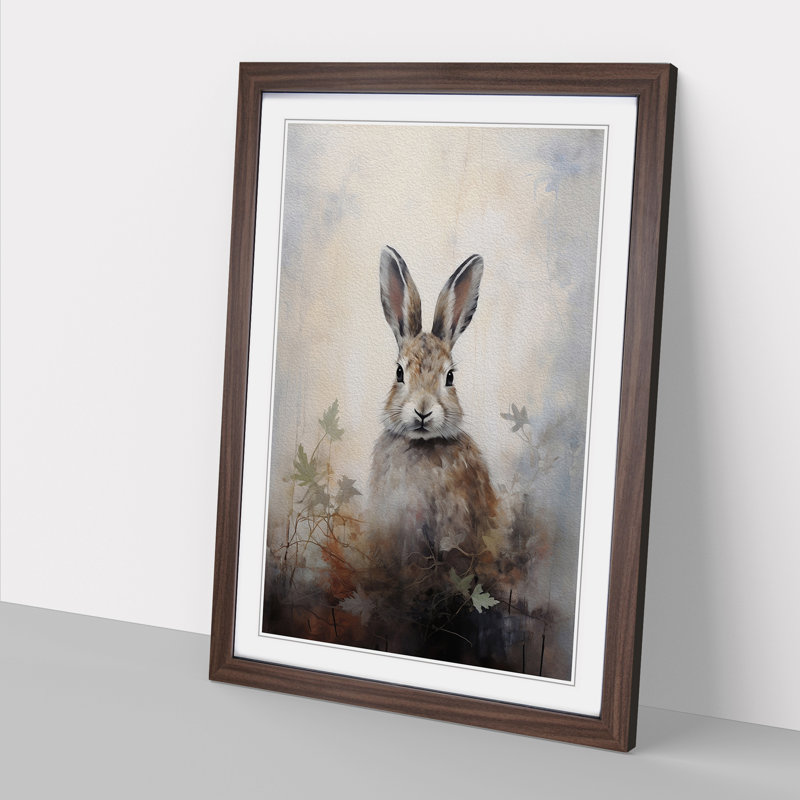 XYZ-FRM-V1223-5339 Rabbit Gestural - Single Picture Frame Print on Wood, 46cm H x 34cm W x 2cm D, Walnut