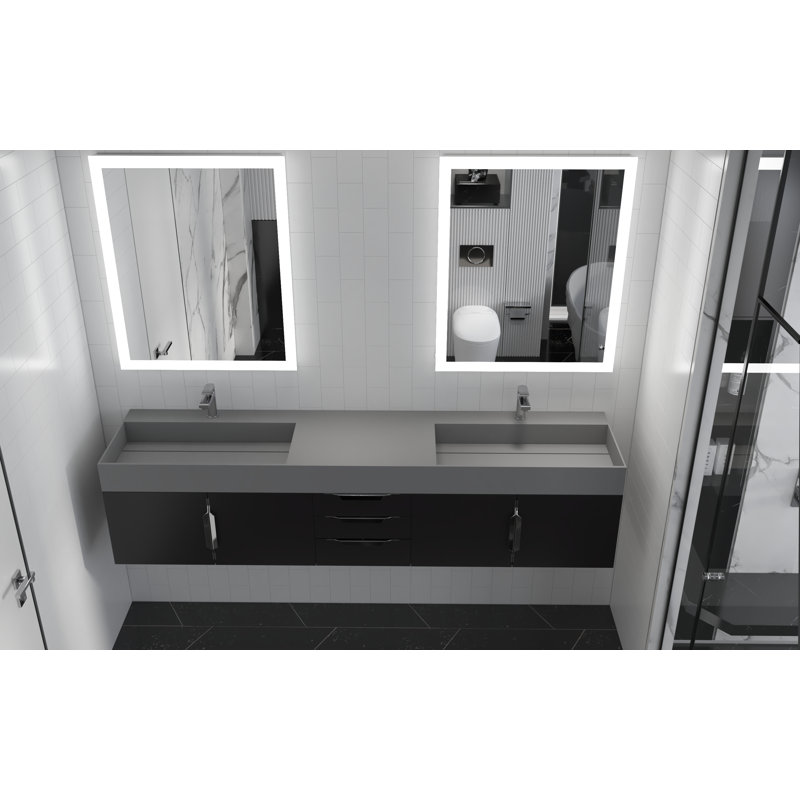 84" Amazon Double Bathroom Vanity with Top, Gray, Black, Chrome