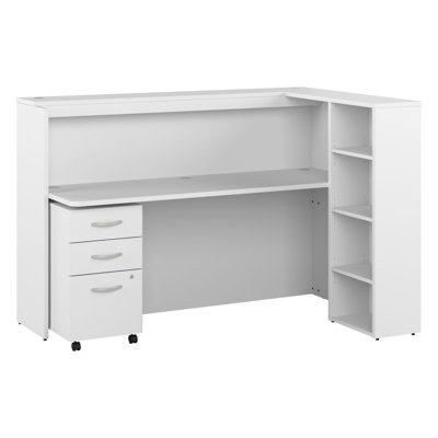 Studio C Corner Synthetic Laminate Reception Desk with Filing Cabinet