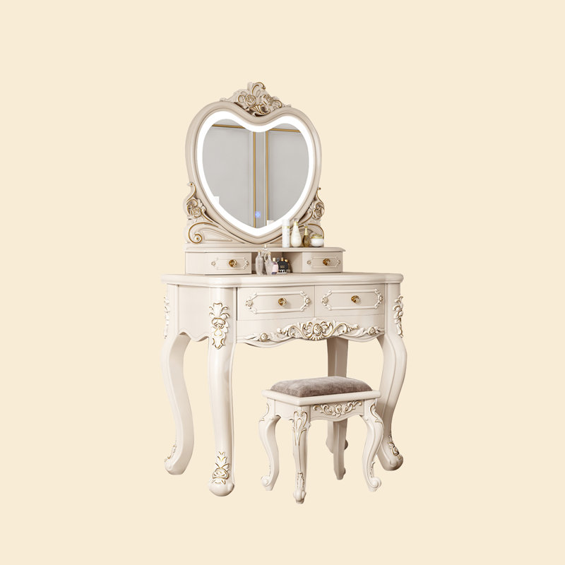 31.5"Luxury Solid Wood Compact Makeup Table with Mirror