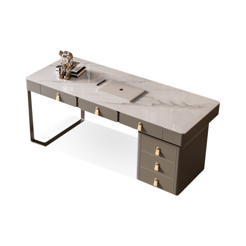 70.87" Gray Rectangular Manufactured Wood with 6 drawers desk, Right Hand Return