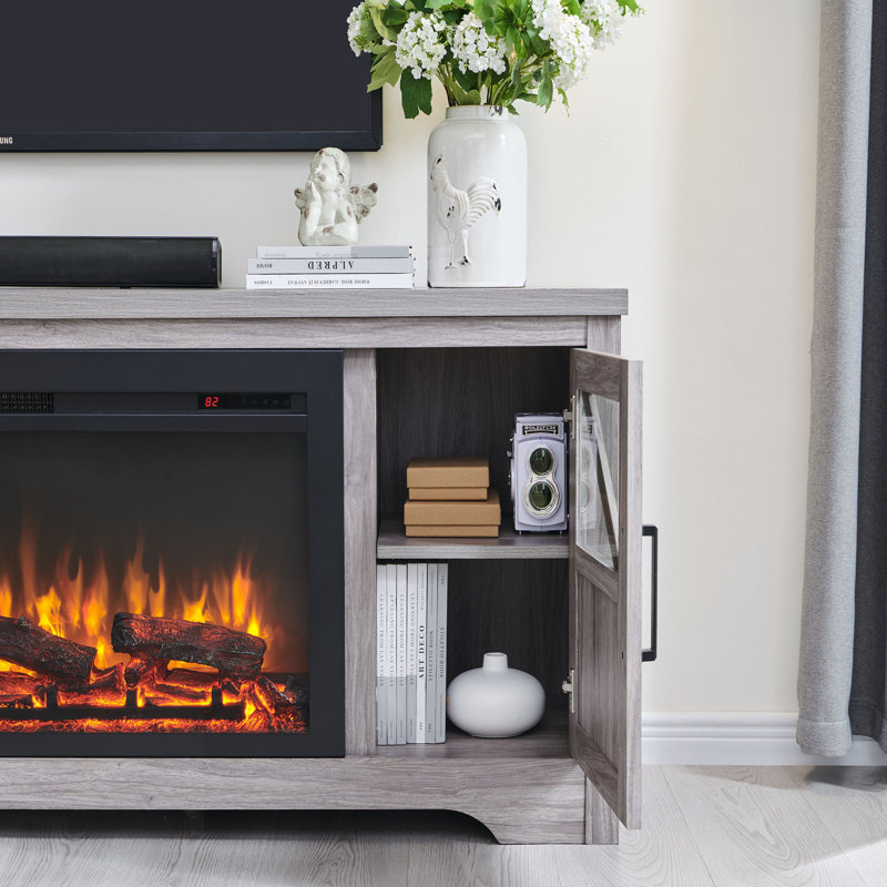 Meuble télé avec foyer électrique et grand rangement