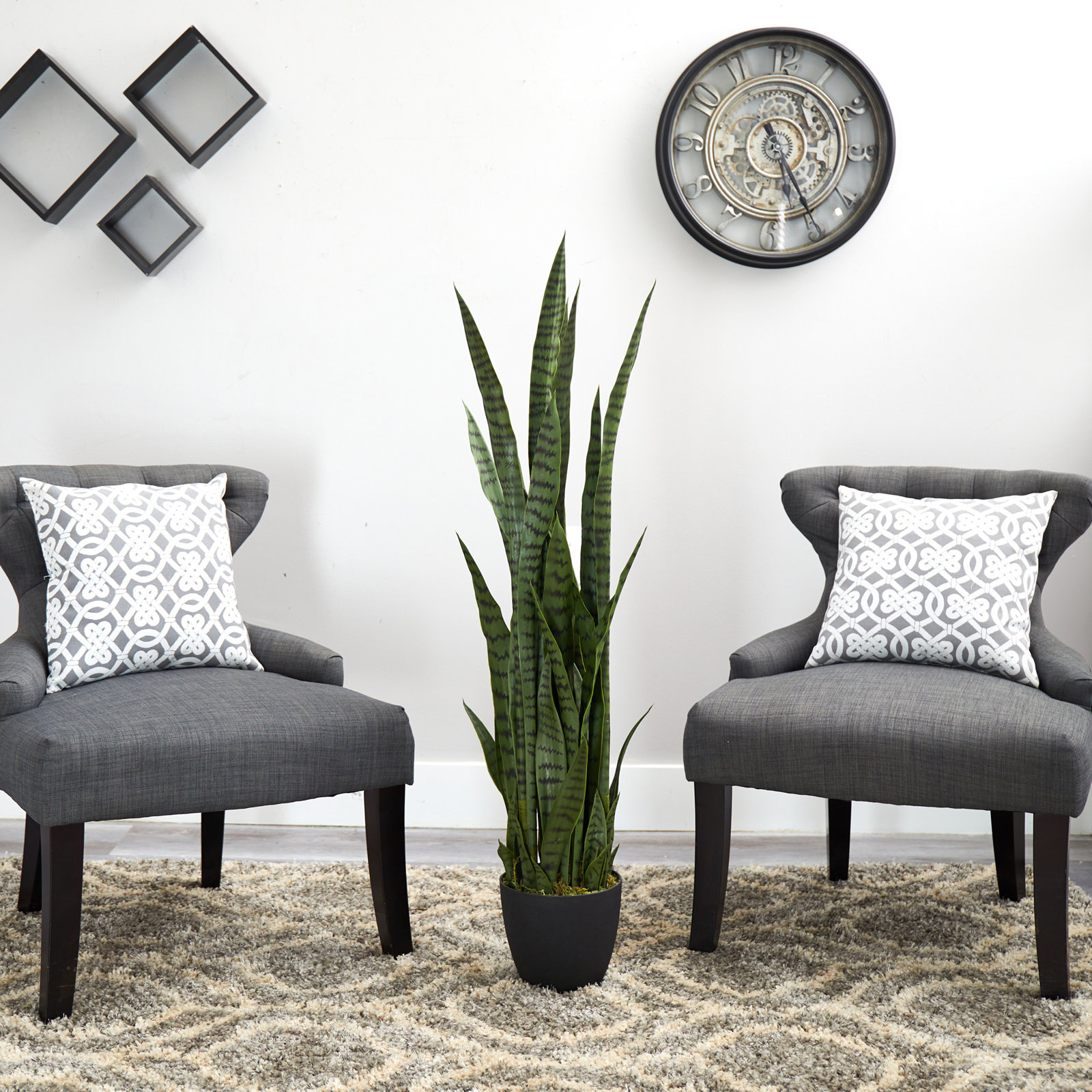 33" Artificial Snake Plant in Pot, Green, 48" H x 9" W x 9" D