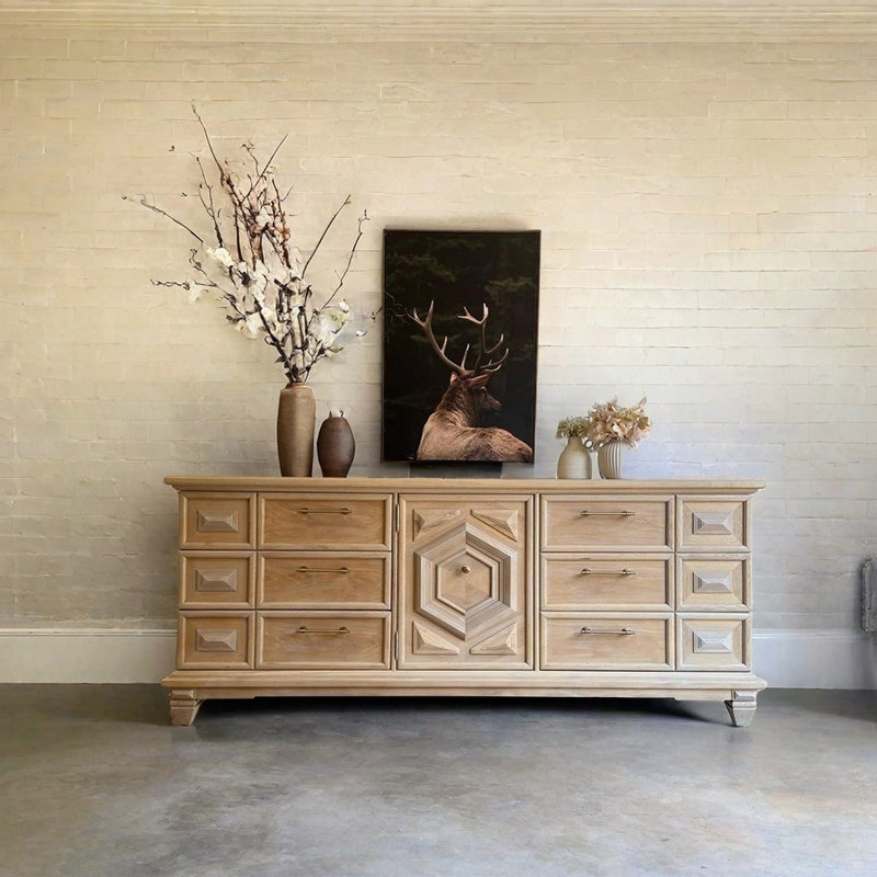 Minimalist Solid Wood Carved Sideboard