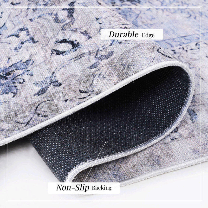 Area Rugs Living Room, Machine Washable Area Rugs, Low-Pile, Non-Slip, Non-Shedding, Foldable, Kid&Pet Friendly - Area Rugs For Living Room, Bedroom, Kitchen, Dining Room, (Blue+Cream)
