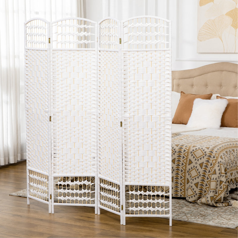 Alaudin 67'' H Solid Wood Folding Room Divider, 4, 67" H x 63" W x 0.5" D, White