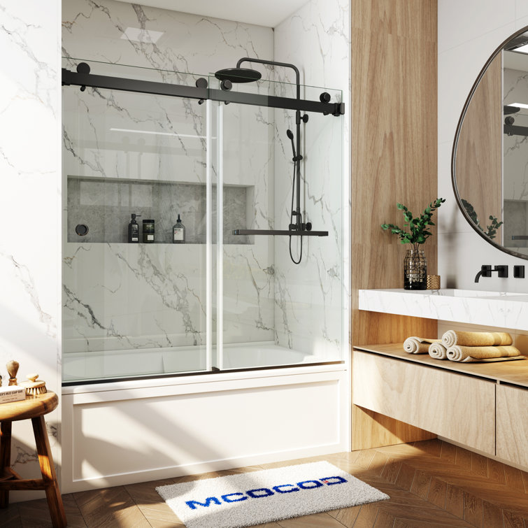 Opal Mirage MCOCOD 60" W x 66" H Double Smooth Sliding Frameless Tub Door and Anti-Collision Function with 3/8"(10mm)Clear Glass