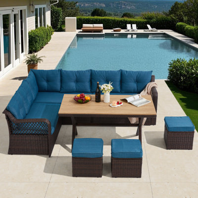7 Pieces Wicker Outdoor Dining Set, Rattan Patio Dining Sets With Cushion