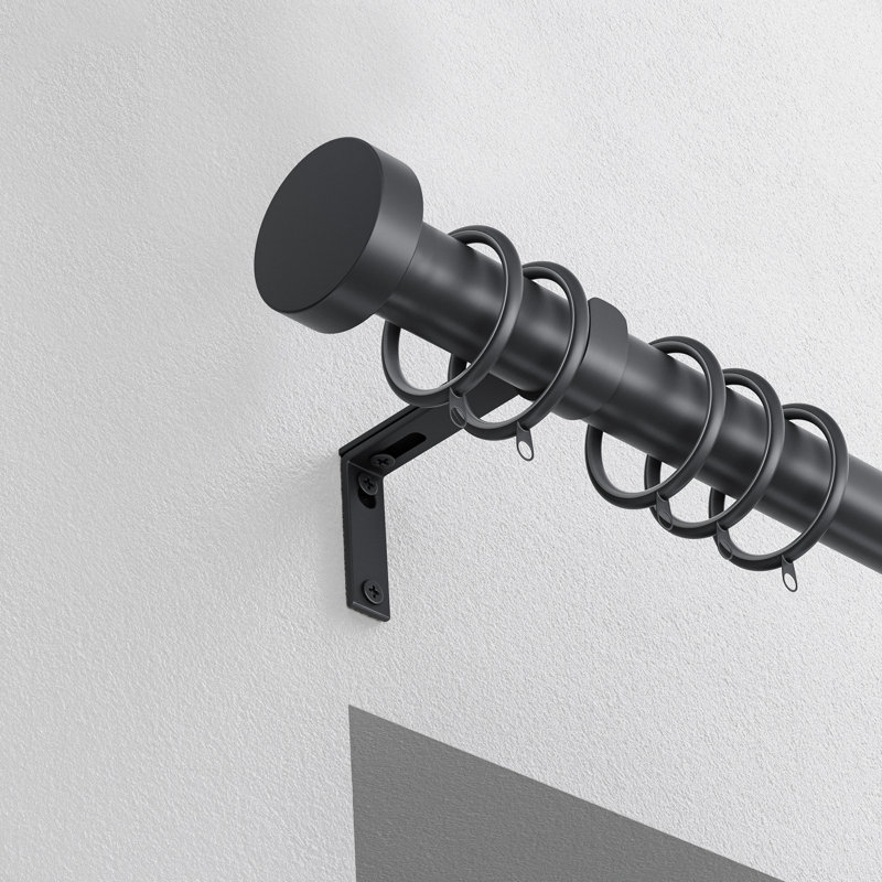 Steel 2.8cm Single Curtain Pole, Matt Black, 5cm H x 180cm W x 13cm D