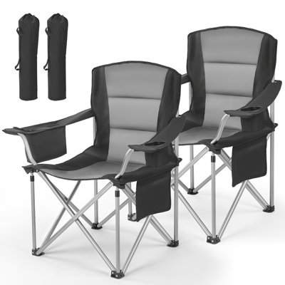 Chaises de camping surdimensionnées, supportant jusqu'à 204 kg (450 lb), ensemble de 2, chaises de camping pliantes et portables avec dossier et accoudoirs rembourrés, porte-gobelet et poche latérale, sac isotherme, sacs de transport pour activités de plein air et pêche.