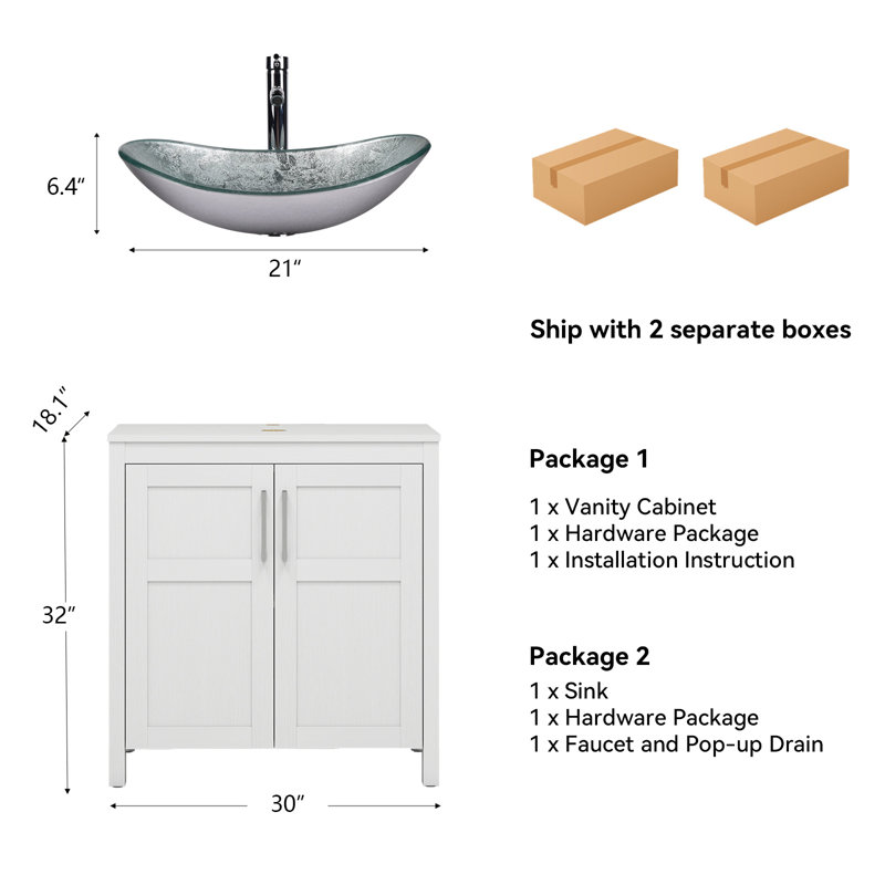 30" Free-Standing Modern Single Bathroom Vanity With Sink, White