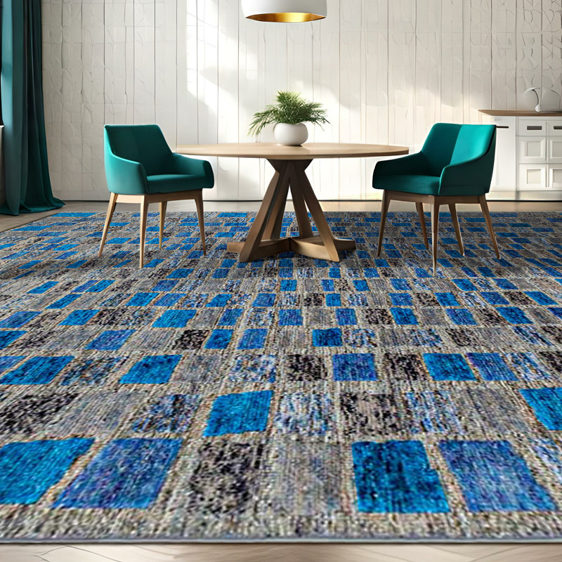 Hand Woven Wool Geometric Area Rug, Rectangle 8' x 10'