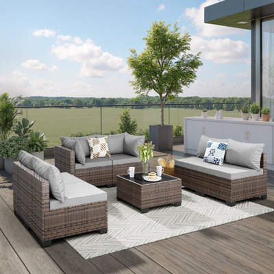 Angeline 7 Piece Rattan Sectional Seating Group with Cushion by Latitude Run