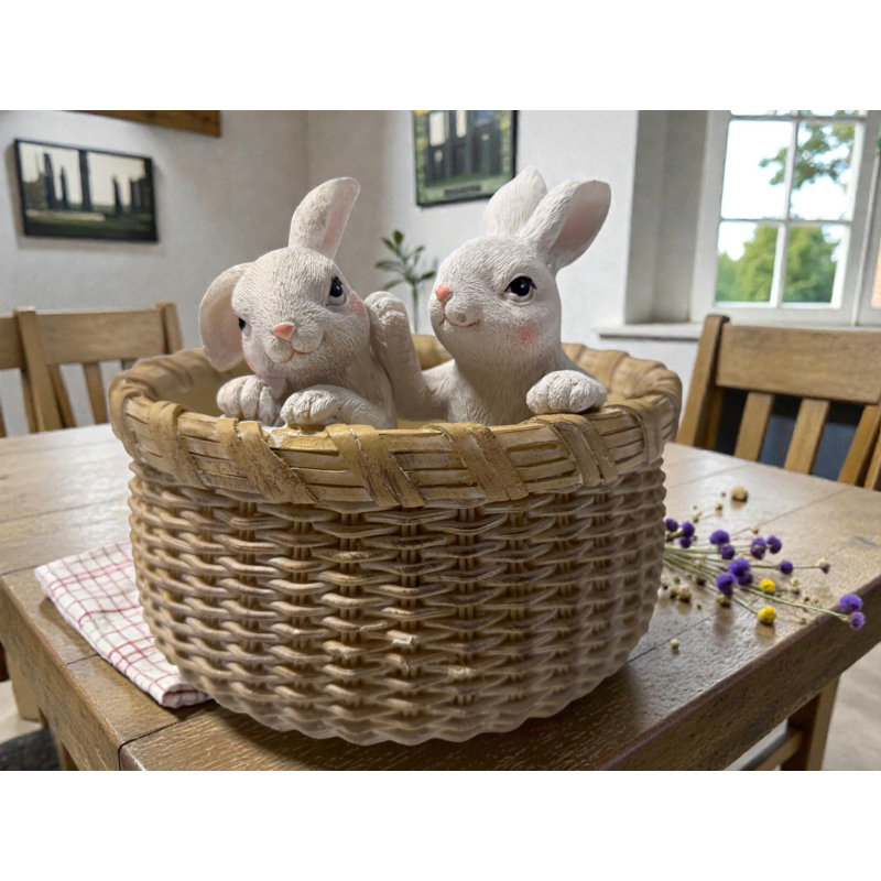Round Resin Basket w/Easter Bunnies