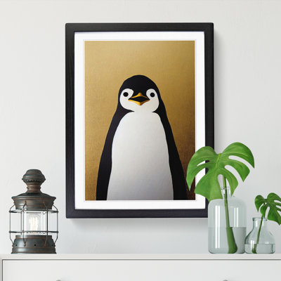 Penguin Painting Gold - Single Picture Frame Print