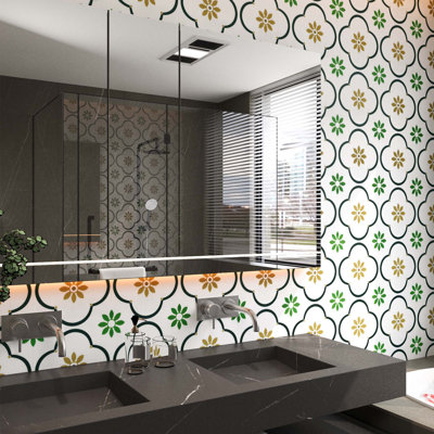 12 po X 12 po Dosseret en vinyle autocollant, carrelage mural pour la cuisine et la salle de bain, vert (10 pieds carrés)