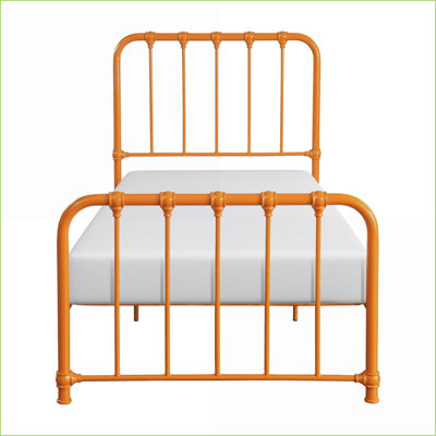 Structure de lit plateforme simple en métal - Aucun sommier nécessaire, finition orange pour les chambres d'amis