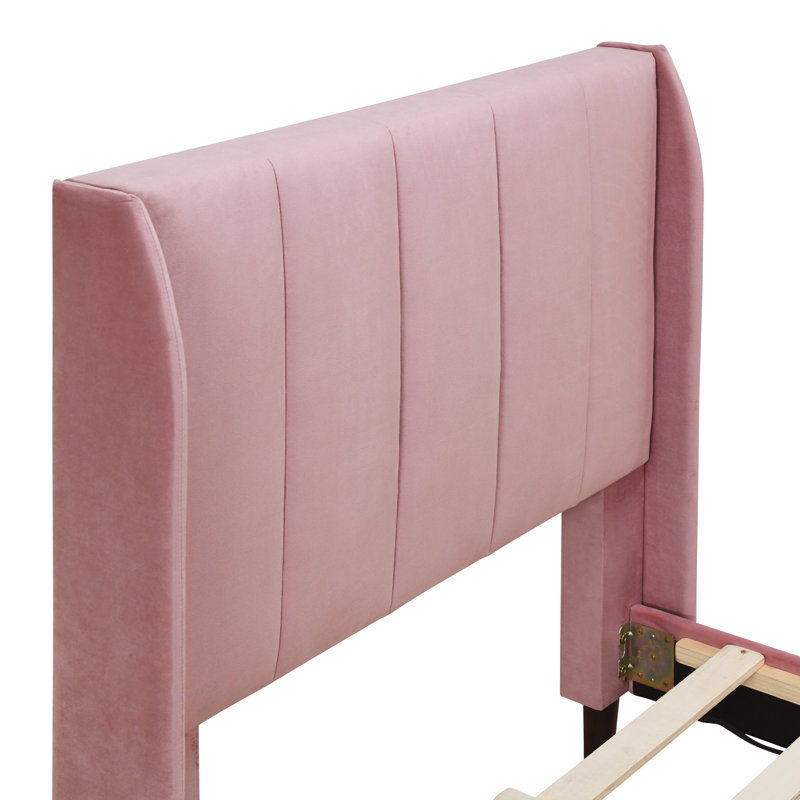 Lit plateforme tapissier, velours, Rose, Lit simple