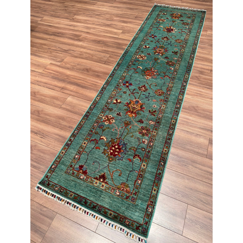 Tapis bleu sarcelle en laine et coton Original