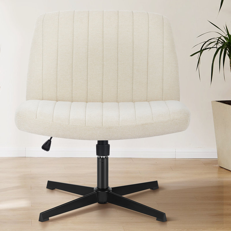Brenae Upholstered Armless Swivel Task Chair, Beige, Fabric