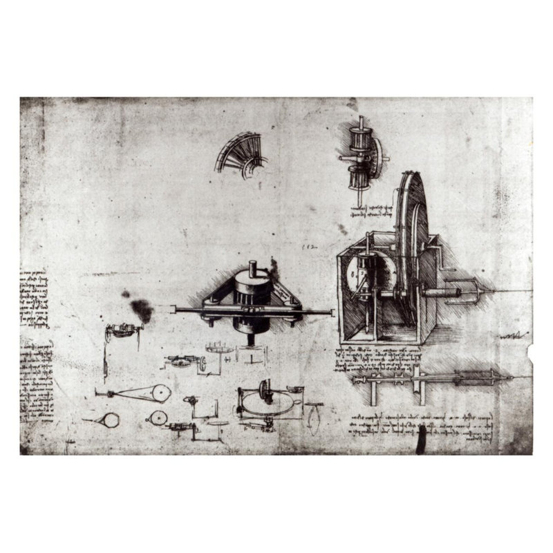 Une broche à ailettes fol. 393v Codex Atlanticus par Leonardo da Vinci - Estampe numérique, H 22 po x l 28 po