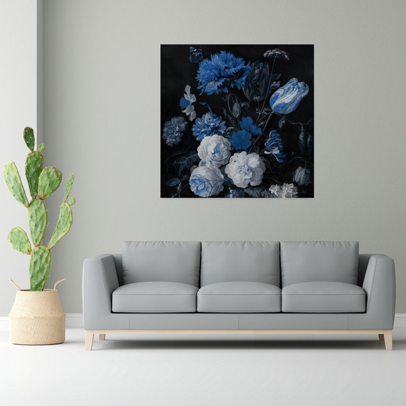 Art mural paysage floral bleu foncé, H 48 po x l 48 po