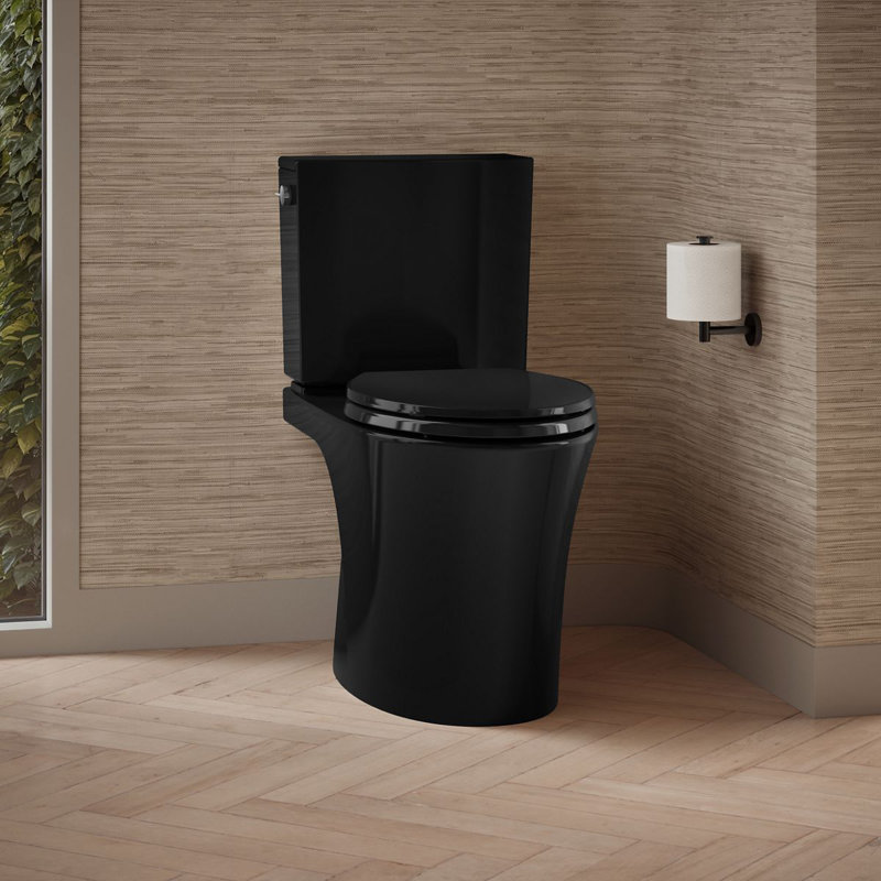 Veil Elongated Toilet Bowl With Skirted Trapway, Black