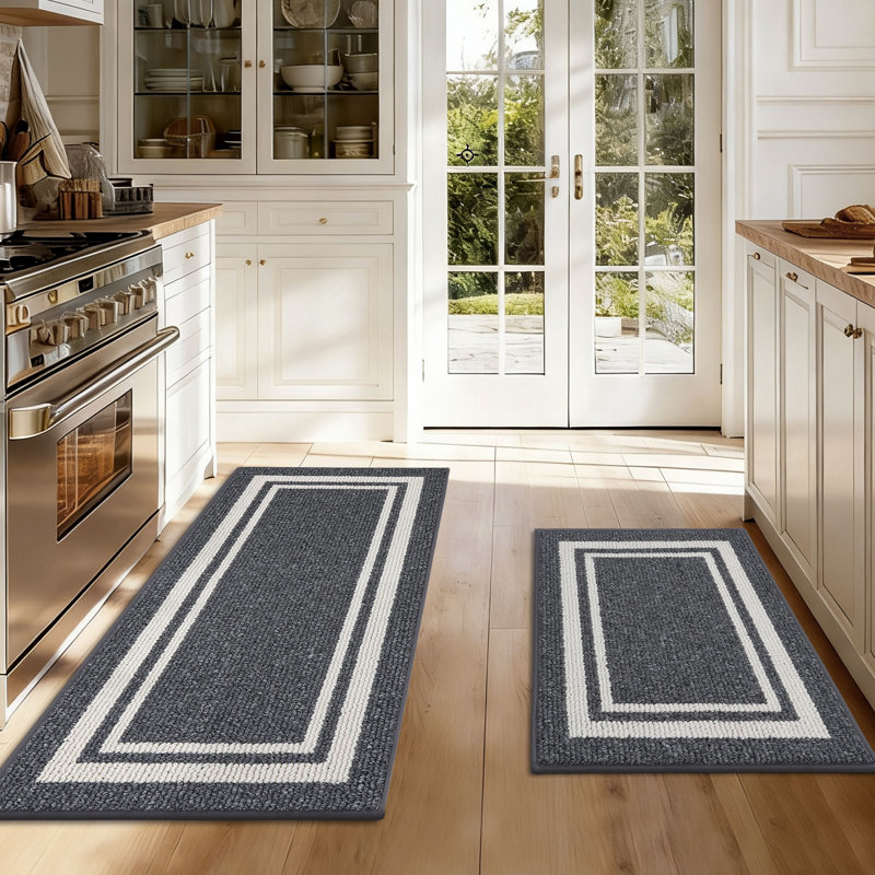 Caylon Kitchen Mat with Non-Slip Backing, 2-Piece Kitchen Rugs Super Absorbent & Machine Washable - Dirt-Resistant Mat for Kitchen, Laundry Room, Entryway