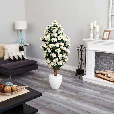 60'' Faux Flowering Plant in Stone Planter