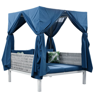 Outdoor Patio Sunbed with Curtains, High-Comfort Design, Ideal for Multiple Scenarios Including Poolside and Patio