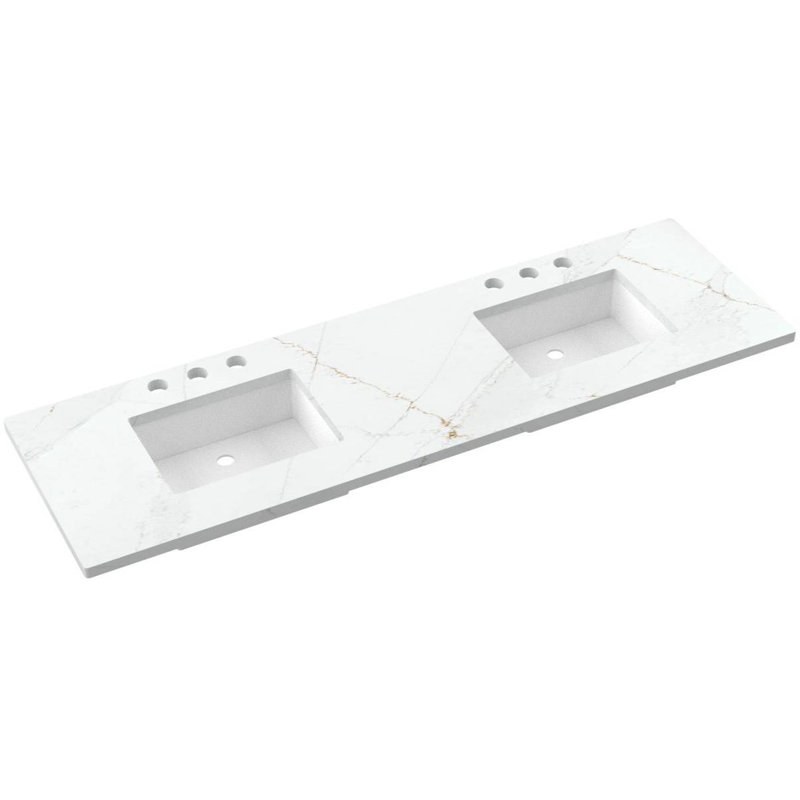 Meuble-lavabo flottant à double tiroir doré, Gris délavé, 72"
