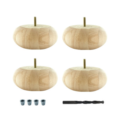 2-1/2in H x 5-1/2in Dia Unfinished Solid Hardwood Bun Foot Leg, Pack of 4